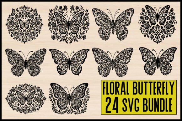24 Floral Butterfly SVG Bundle for Crafts and Graphics
