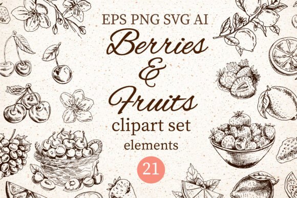 Berries Fruits Clipart Vintage Set: A Graphic Design Asset for Branding