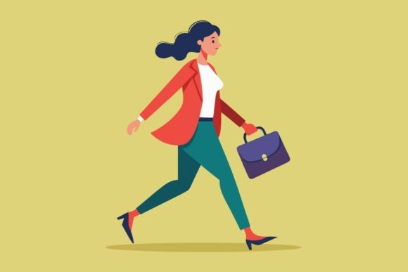 Business Woman Running with Briefcase Graphics Freebies