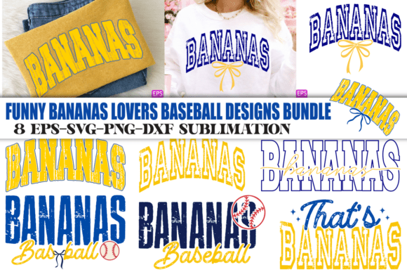 Funny Bananas Lovers Baseball PNG Bundle for T-Shirt Designs