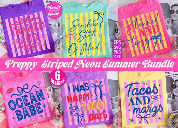 Preppy Striped Summer PNG Bundle for T-Shirt Designs