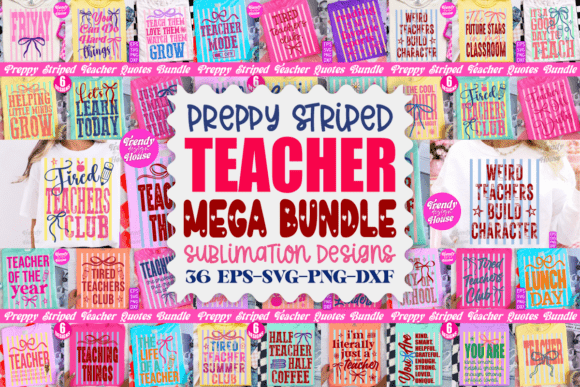 Preppy Striped Teacher PNG Bundle School Graphics