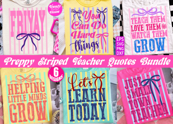 Preppy Striped Teacher SVG Bundle for T-Shirt Designs