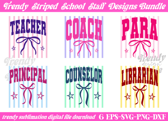 Striped School Staff PNG Bundle for T-Shirt Designs