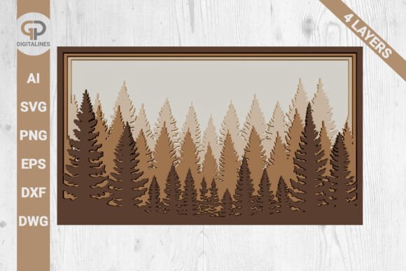 SVG Design for Crafts: Multilayer Forest Pine Trees