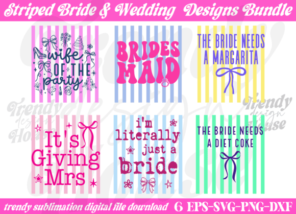 Trendy Striped Wedding Bride Graphics for T-Shirt Designs