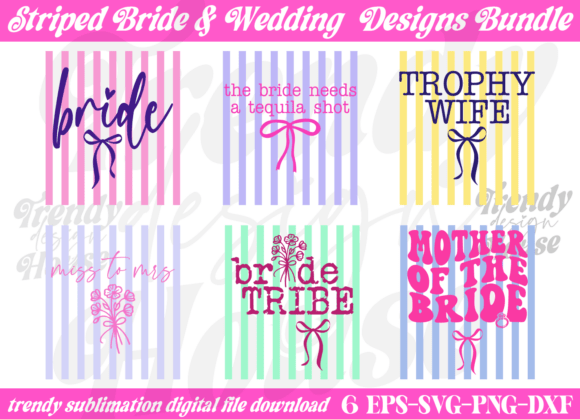 Trendy Striped Wedding PNG Bundle Bride Graphics for T-Shirt Designs