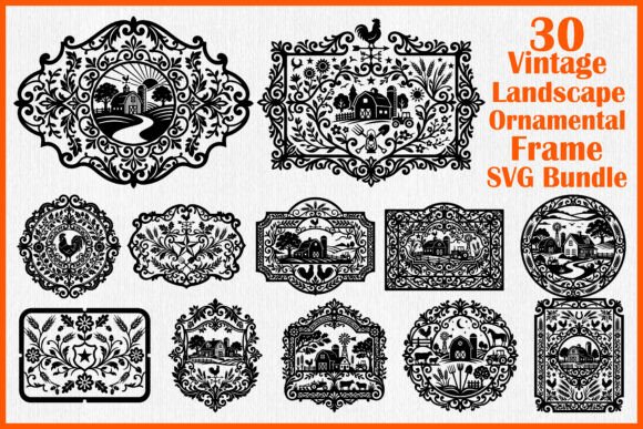 Vintage Landscape Ornamental Frame for Crafts and Graphics