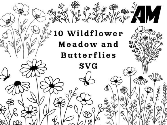 Wildflower Meadow and Butterflies SVG B for Crafting